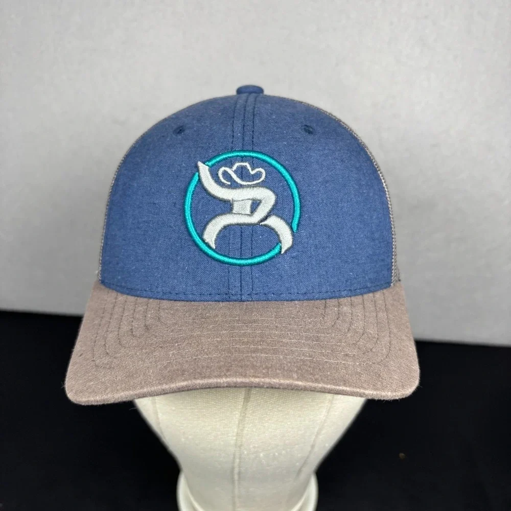 Hooey Strap Youth Size Roughy Cap Adjustable Mesh Back Trucker Hat Blue Grey